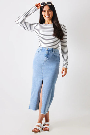 Denim Split Detail Midi Skirt